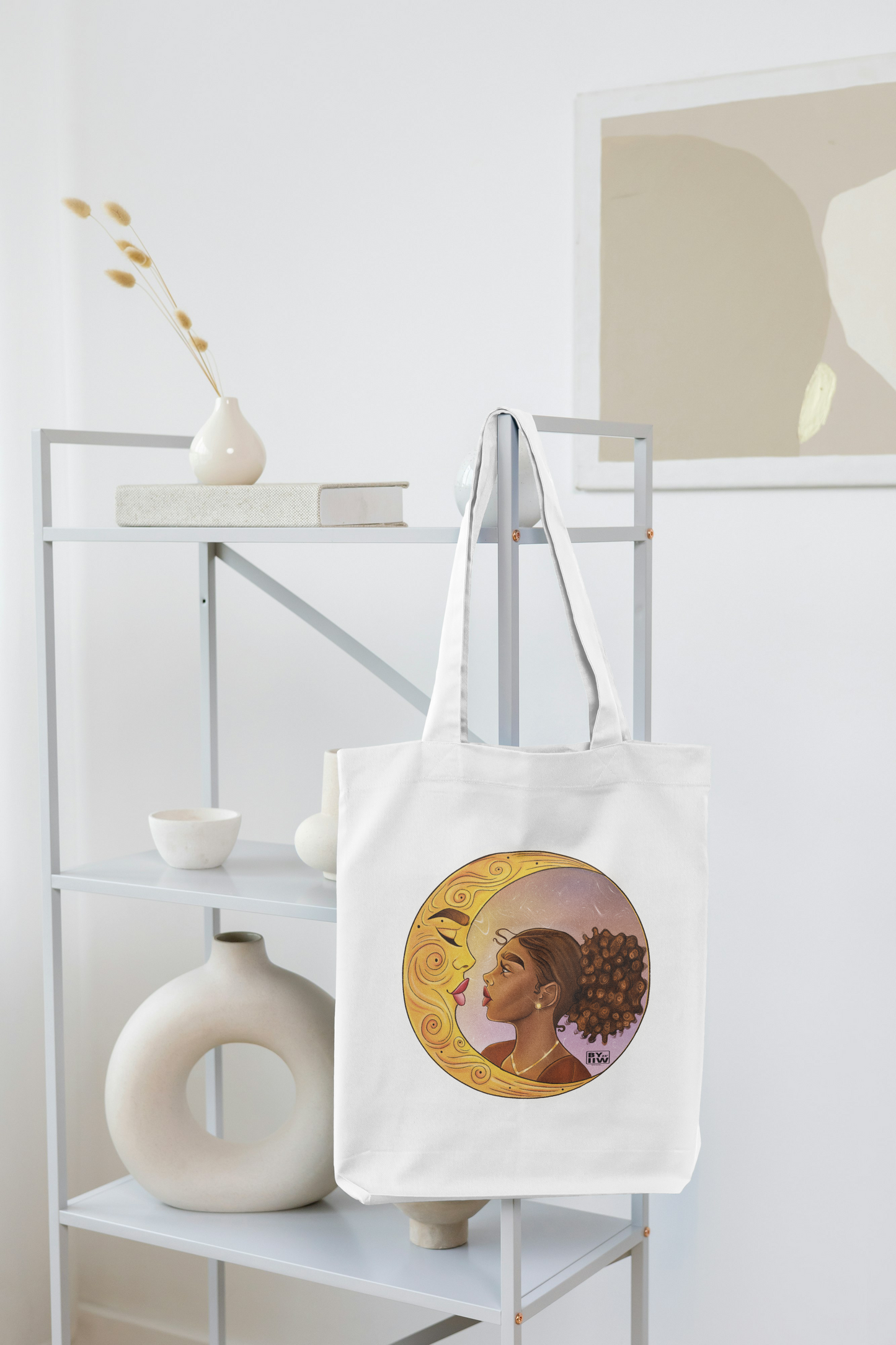 African American Girl Illustration With Tarot Moon Tote Bag