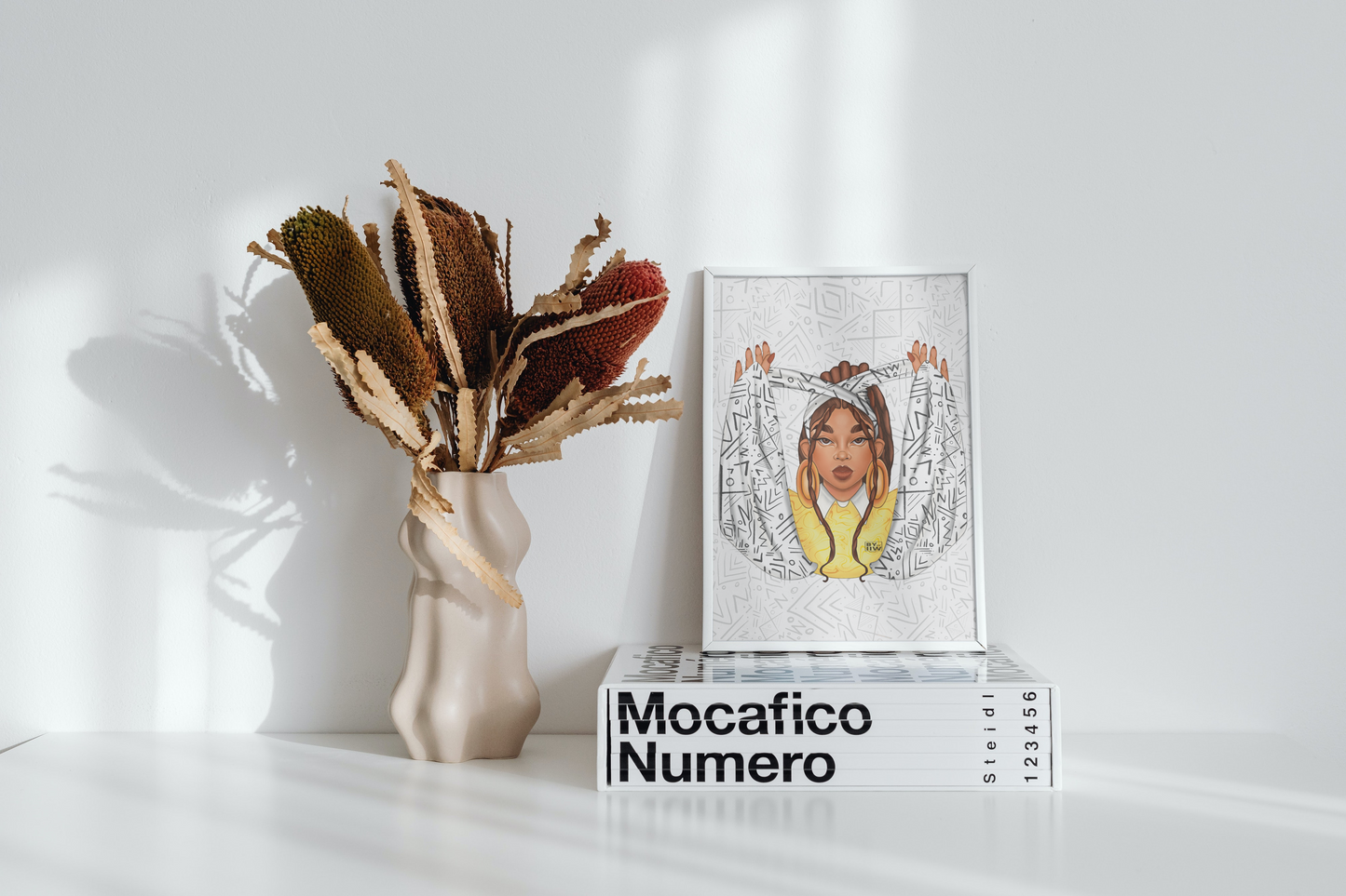 Wrapped in Iris Collection: W&B TRIBAL PATTERN | Black Woman Illustration Art Print