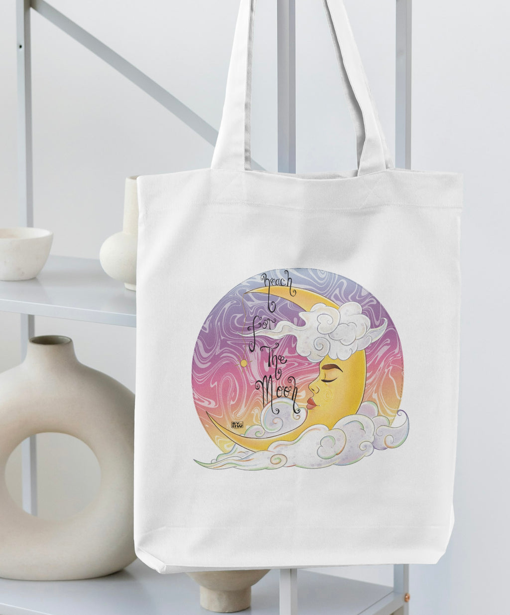 Reach For The Moon Illustration Tote Bag