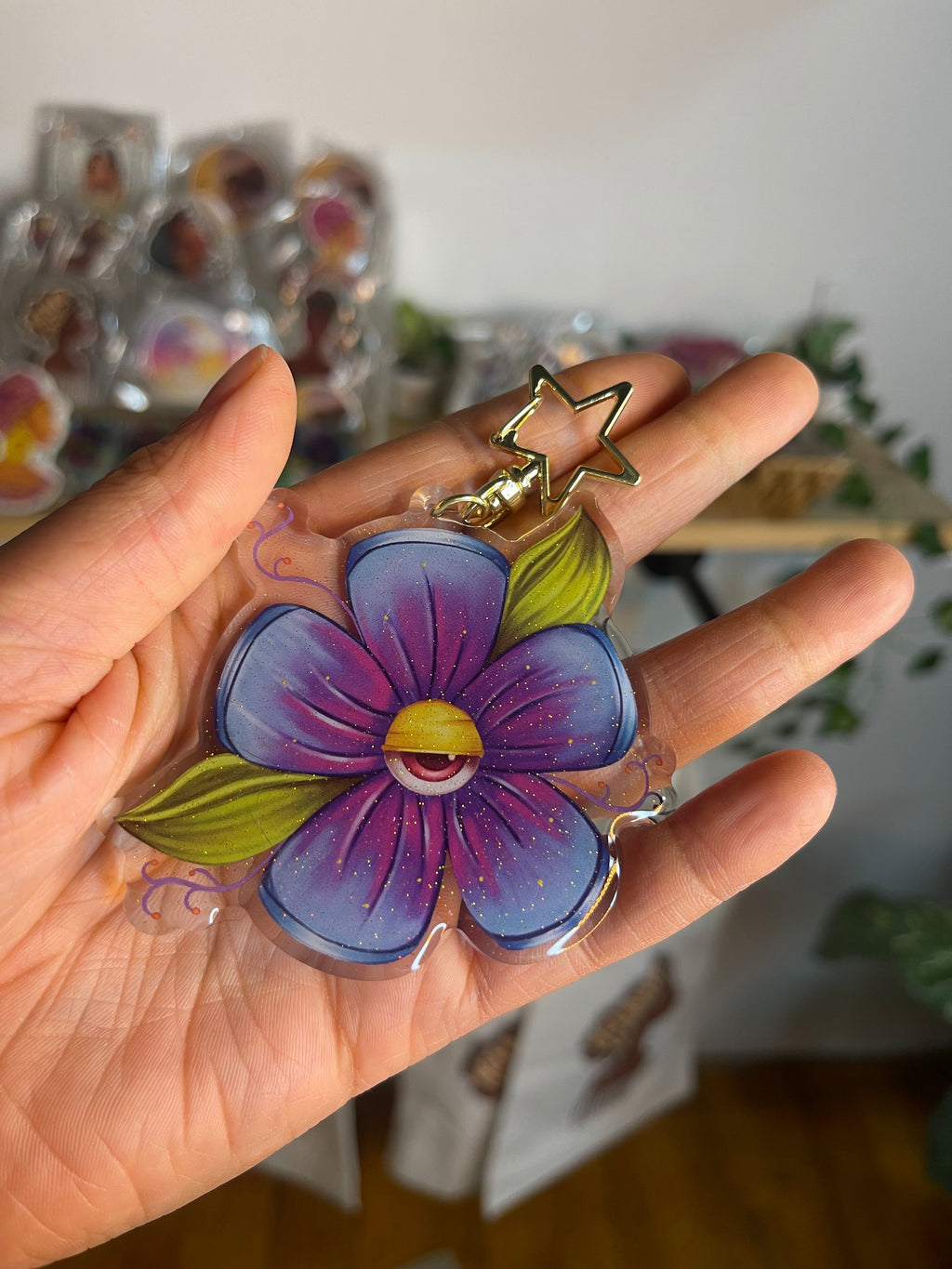 Protected Bloom Evil Eye Flower Acrylic Keychain | Pink & Blue