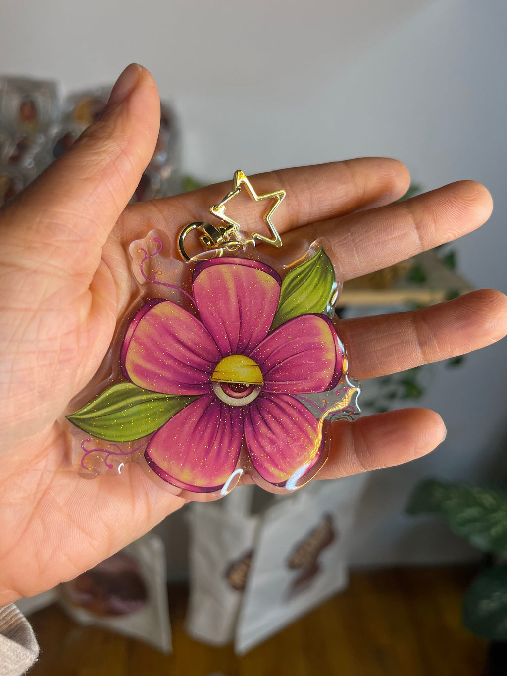 Protected Bloom Evil Eye Flower Acrylic Keychain | Pink & Blue