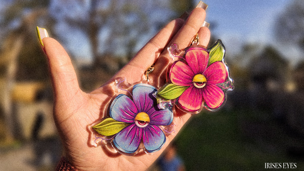 Protected Bloom Evil Eye Flower Acrylic Keychain | Pink & Blue
