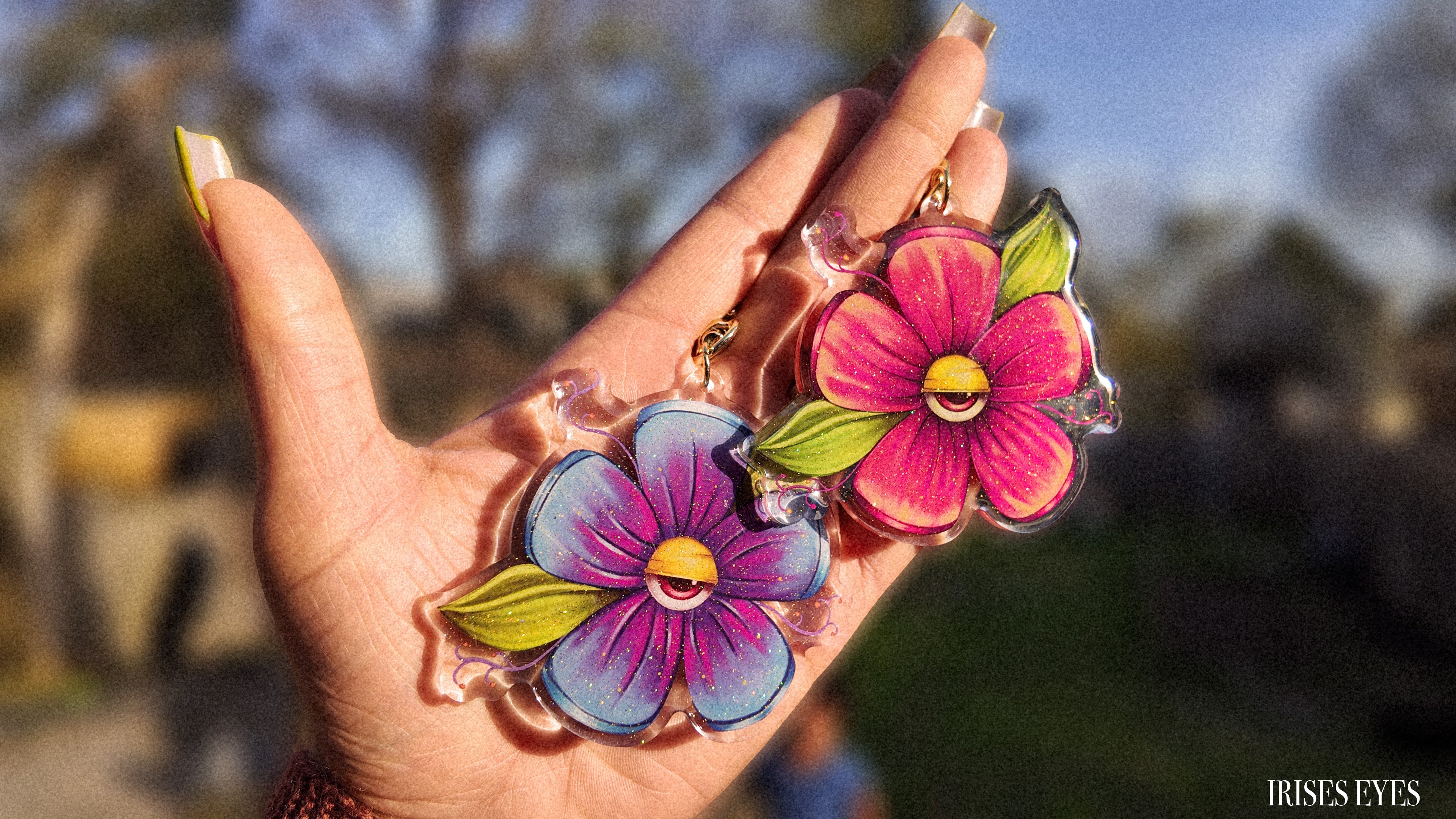 Protected Bloom Evil Eye Flower Acrylic Keychain | Pink & Blue