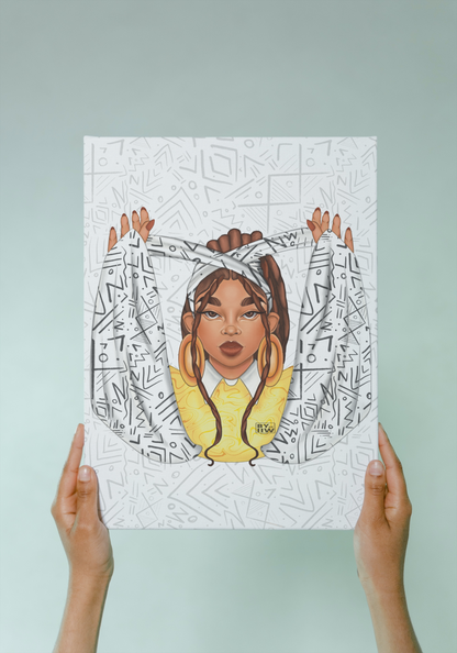 Wrapped in Iris Collection: W&B TRIBAL PATTERN | Black Woman Illustration Art Print