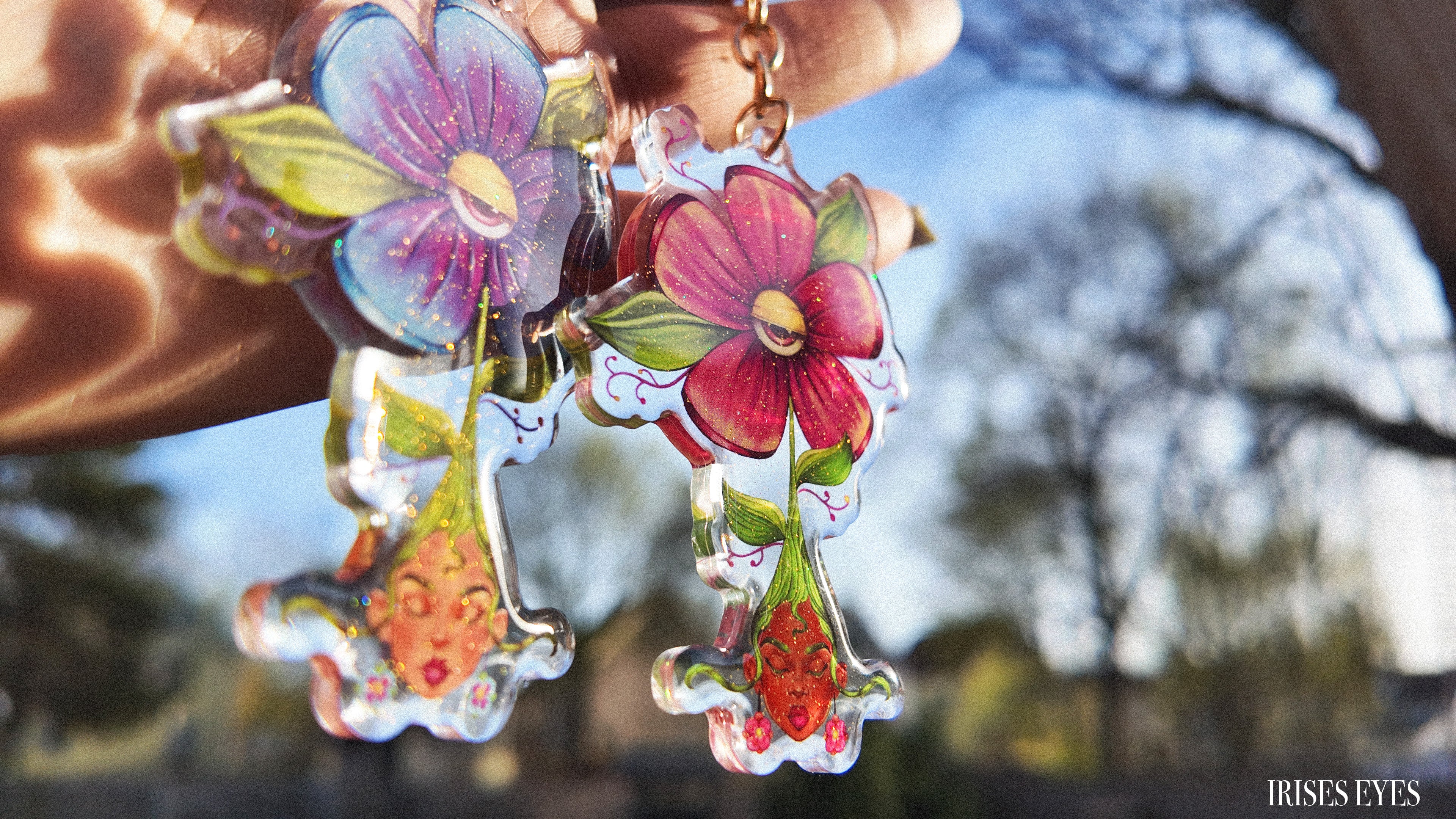 Protected Bloom – Acrylic Keychain | African American Floral Illustration | Pink & Blue Evil Eye Charm