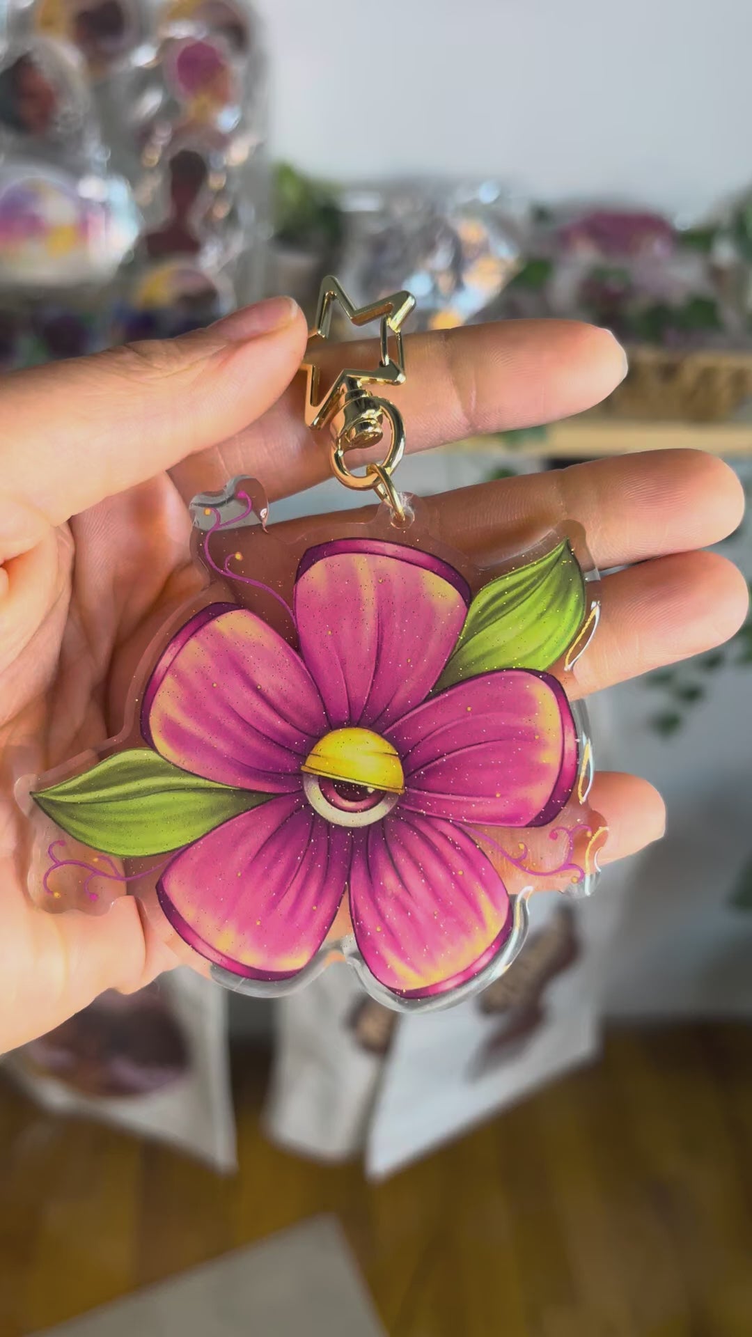 Protected Bloom Evil Eye Flower Acrylic Keychain | Pink & Blue