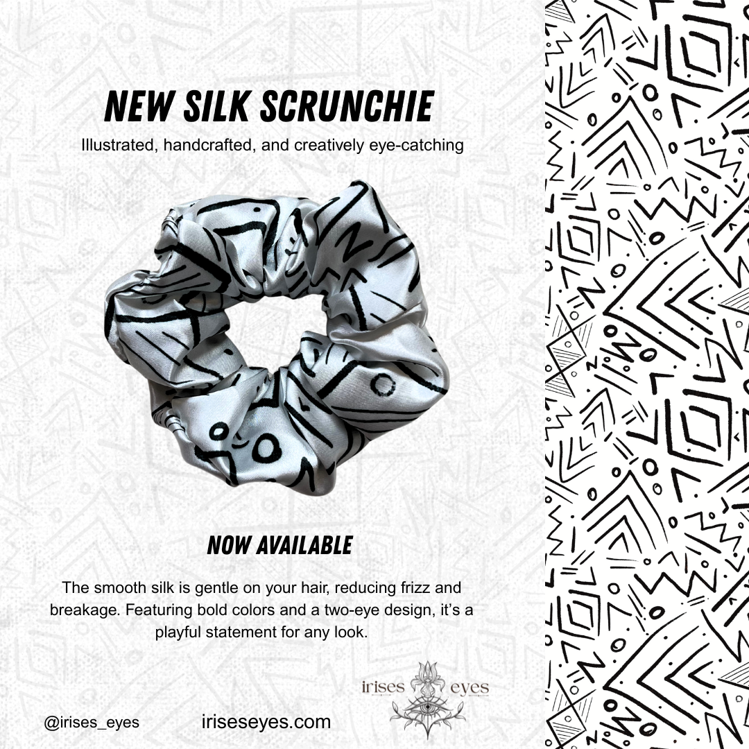 Tribal Pattern Satin Scrunchie – Handmade Hair Tie for All Hair Types | Wrapped in Iris