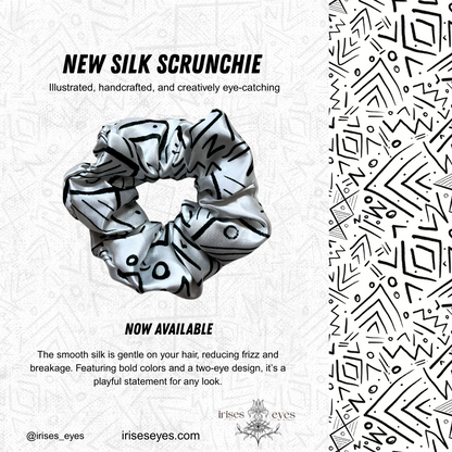 Tribal Pattern Satin Scrunchie – Handmade Hair Tie for All Hair Types | Wrapped in Iris