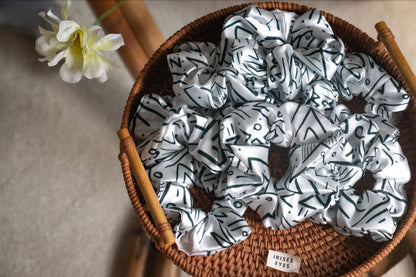 Tribal Pattern Satin Scrunchie – Handmade Hair Tie for All Hair Types | Wrapped in Iris