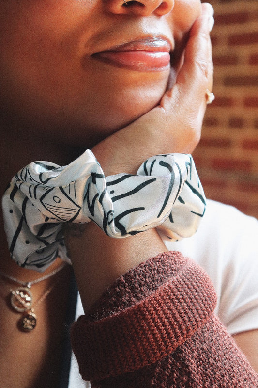 Tribal Pattern Satin Scrunchie – Handmade Hair Tie for All Hair Types | Wrapped in Iris