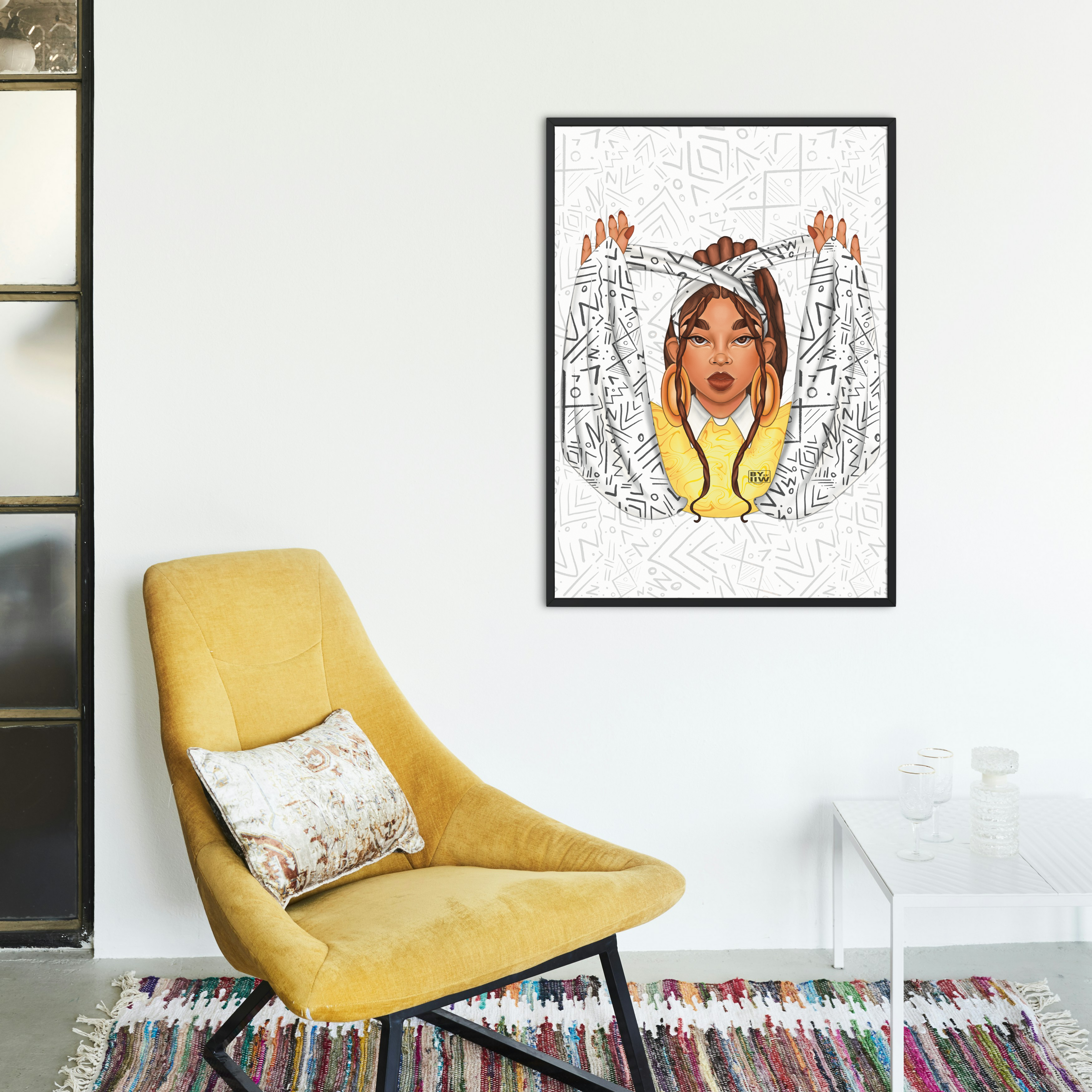 Wrapped in Iris Collection: W&B TRIBAL PATTERN | Black Woman Illustration Art Print